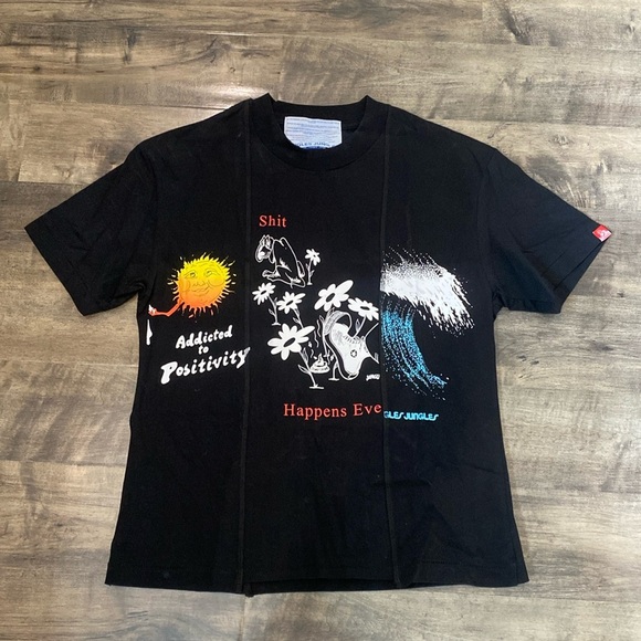 JUNGLES JUNGLES black crew neck graphic print knit short sleeve T-shirt - Picture 1 of 4